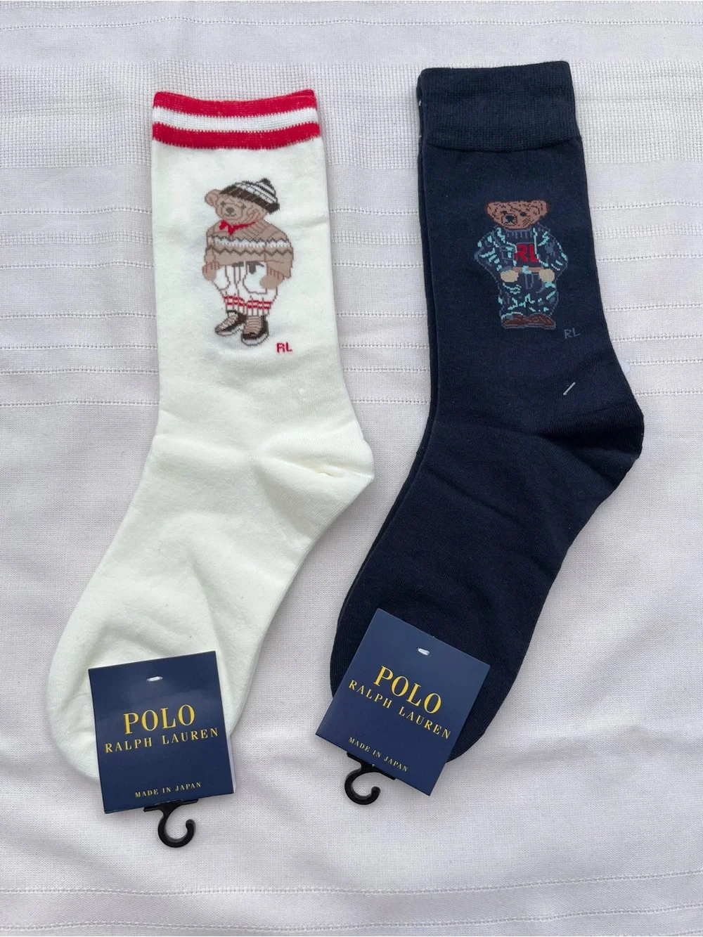 Polo by Ralph Lauren Two-Pack Bear Crew Socks - 2 pairs Cream & Navy